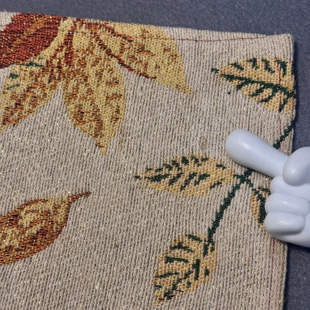 4 Fabric Fall Harvest Placemats Gold Metallic Shimmer Pumpkins Thanksgiving READ